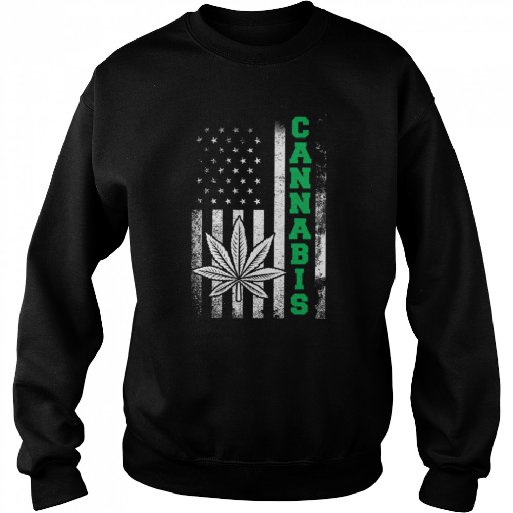 Weed 420 Cannabis Stoner American Flag Marijuana Shirts Unisex Sweatshirt