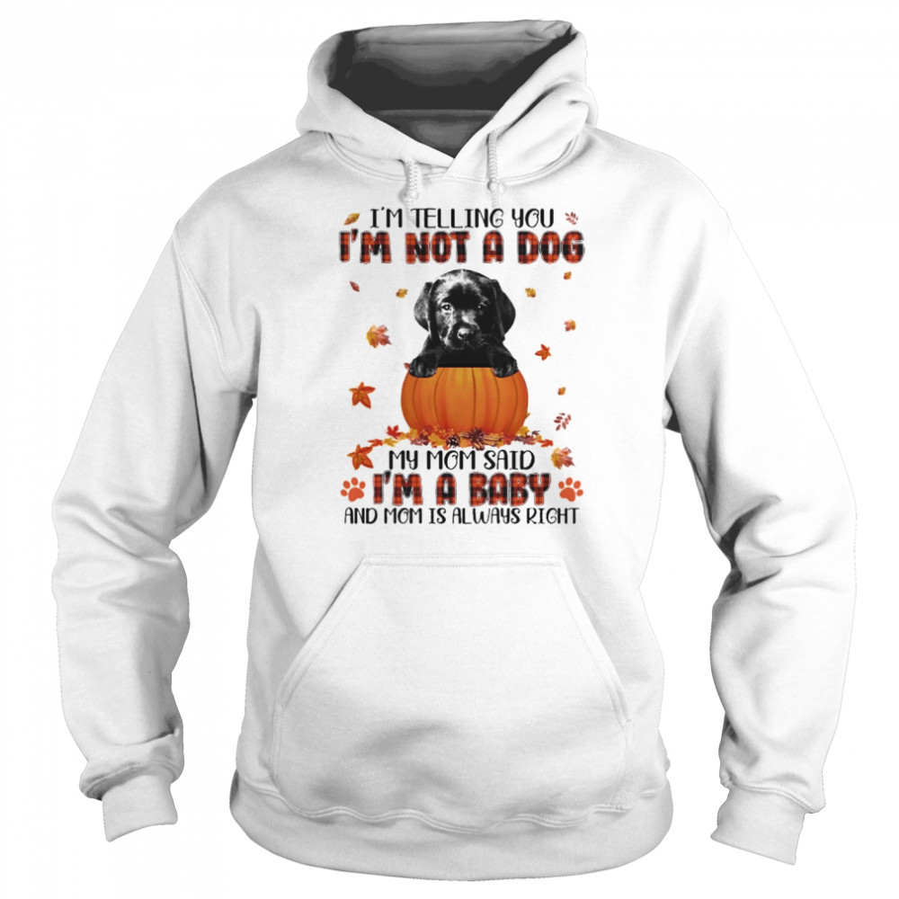 Autumn Baby Black Labrador Pup Halloween I’m Telling You I’m Not A Dog My Mom Said I’m A Baby And Mom Is Always Right Shirt Unisex Hoodie