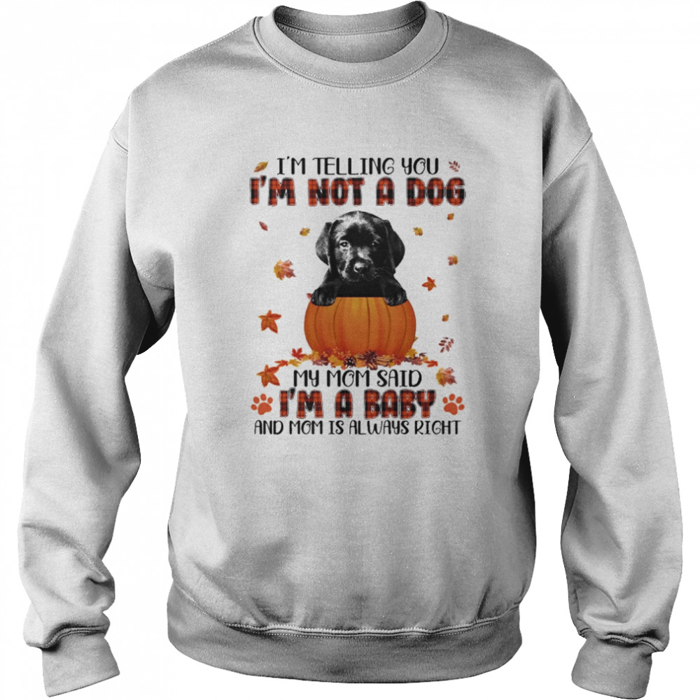 Autumn Baby Black Labrador Pup Halloween I’m Telling You I’m Not A Dog My Mom Said I’m A Baby And Mom Is Always Right Shirt Unisex Sweatshirt