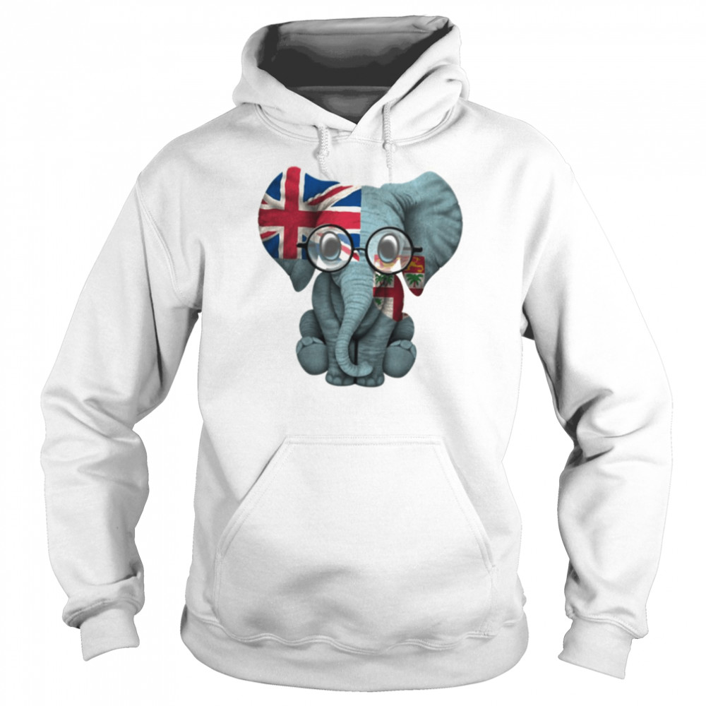 Baby Elephant With Glasses And Fiji Flag  Unisex Hoodie