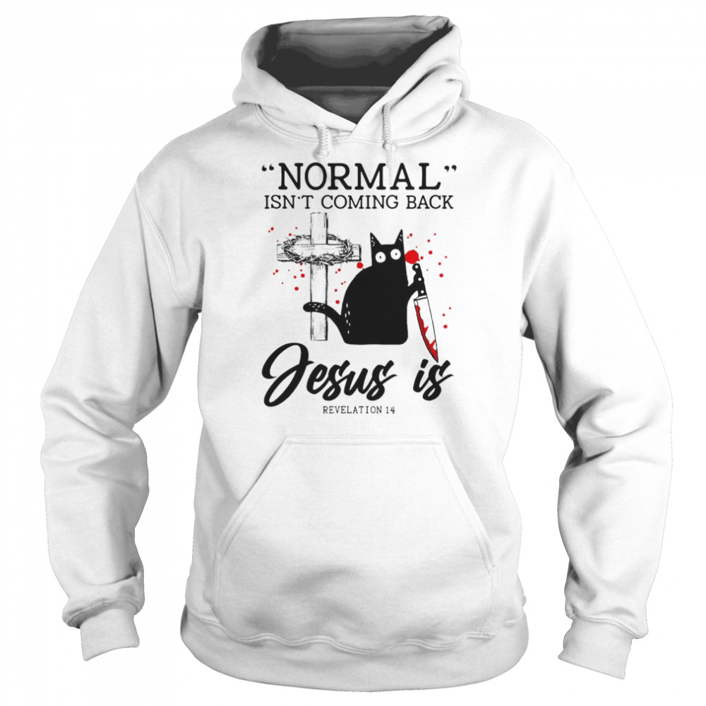 Black Cat Normal Isn’t Coming Back Jesus Is Revelation 14 Shirt Unisex Hoodie