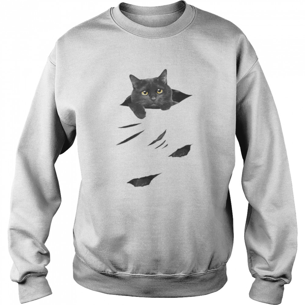 Black Cat Torn Shirt Unisex Sweatshirt