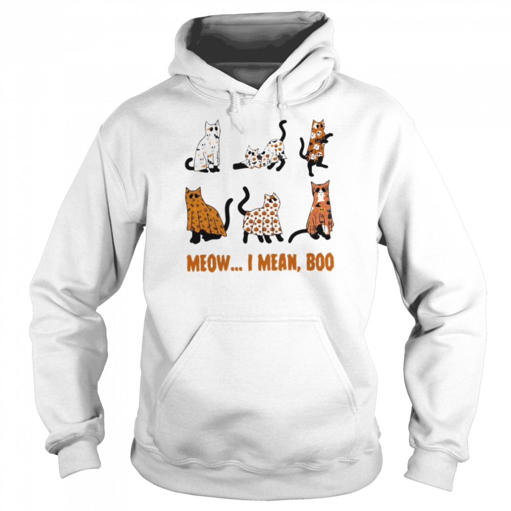 Black Cat meow I mean Boo Happy Halloween  Unisex Hoodie