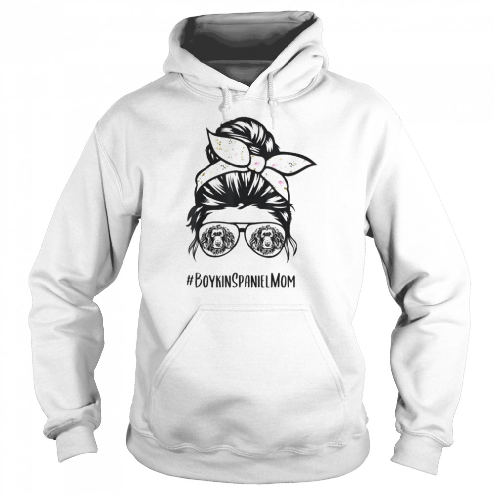 Boykin spaniel dog mom messy bun hair glasses T- Unisex Hoodie