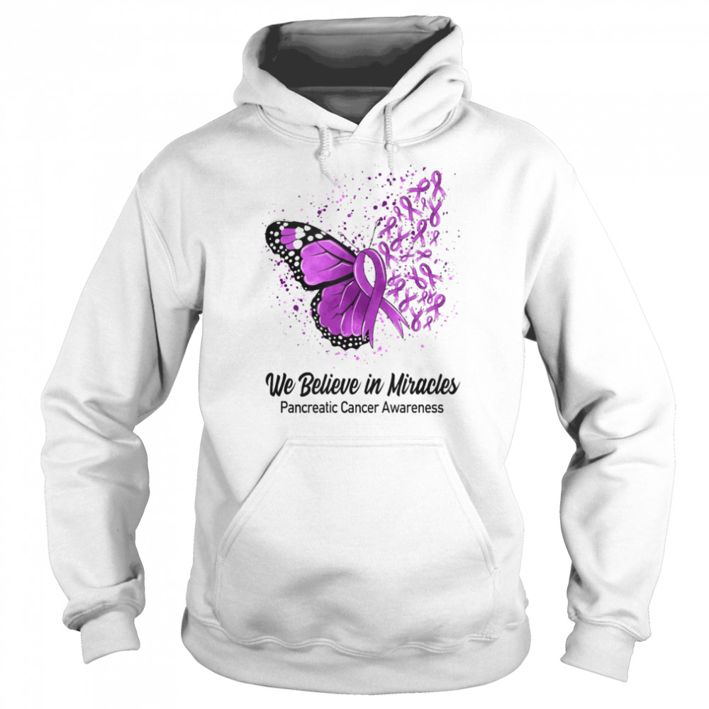 Butterfly We Believe in Miracles Pancreatic Cancer Awareness Shirt Unisex Hoodie