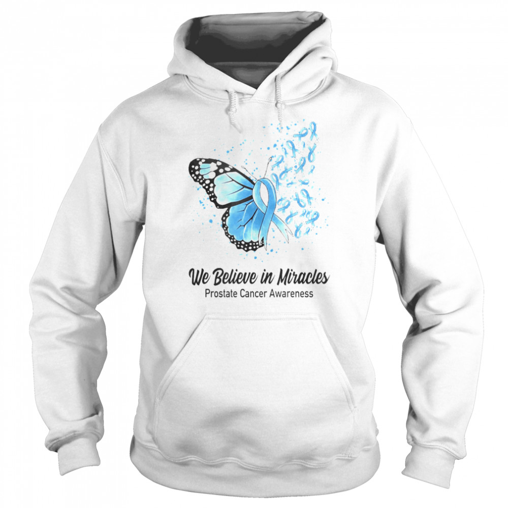 Butterfly We Believe in Miracles Prostate Cancer Awareness Shirt Unisex Hoodie