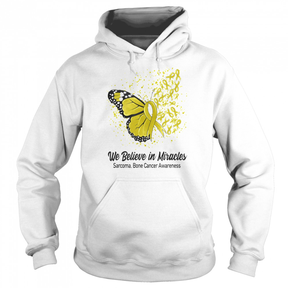 Butterfly We Believe in Miracles Sarcoma, Bone Cancer Awareness Shirt Unisex Hoodie