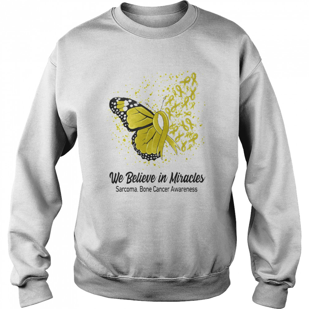 Butterfly We Believe in Miracles Sarcoma, Bone Cancer Awareness Shirt Unisex Sweatshirt