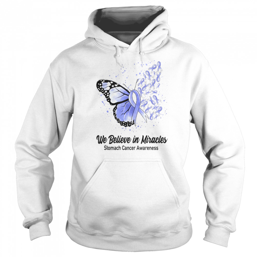 Butterfly We Believe in Miracles Stomach Cancer Awareness Shirt Unisex Hoodie