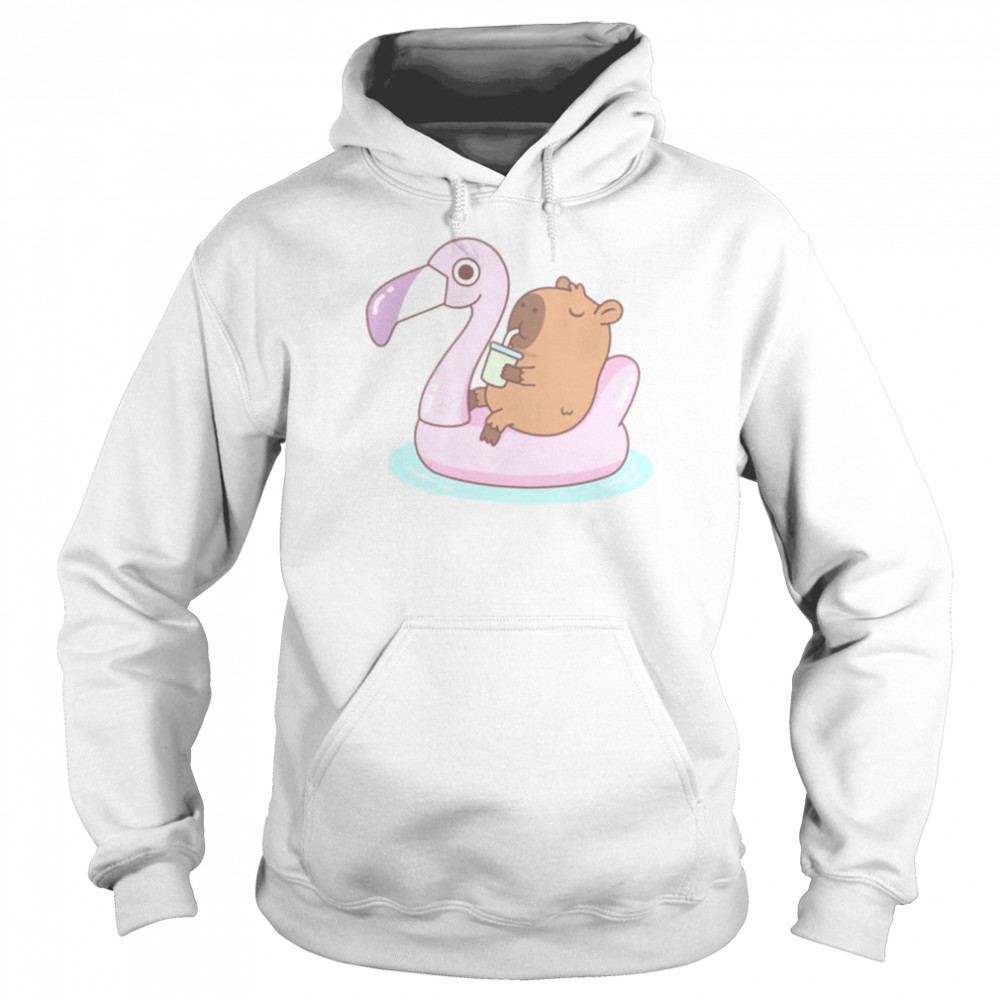 Capybara Chilling On Pink Flamingo Pool Float  Unisex Hoodie