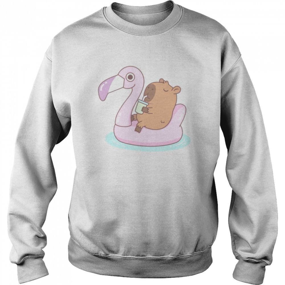 Capybara Chilling On Pink Flamingo Pool Float  Unisex Sweatshirt