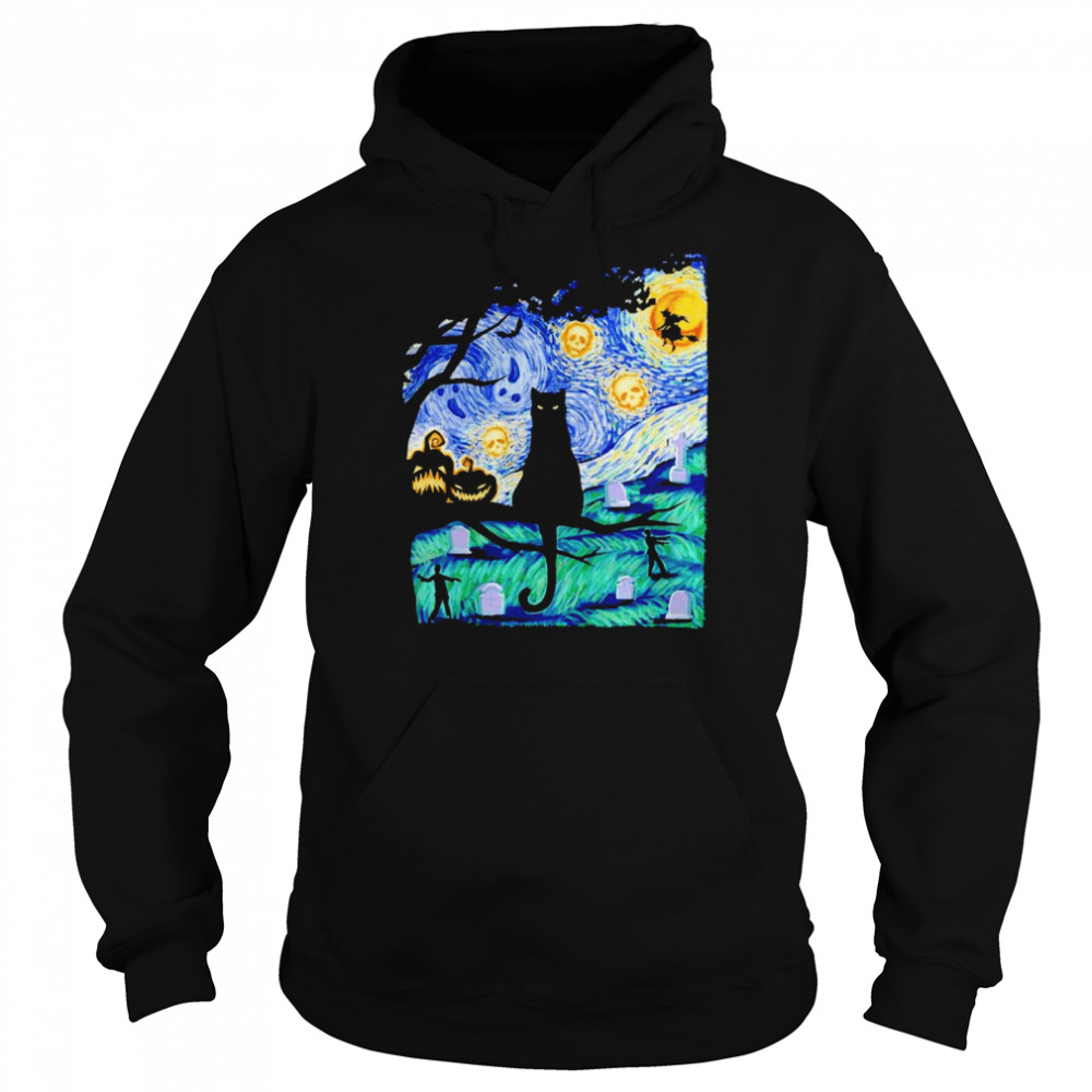 Cat scary night cat tee van gogh Halloween  Unisex Hoodie