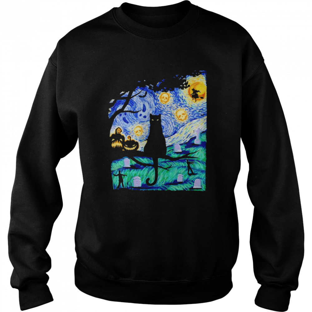 Cat scary night cat tee van gogh Halloween  Unisex Sweatshirt