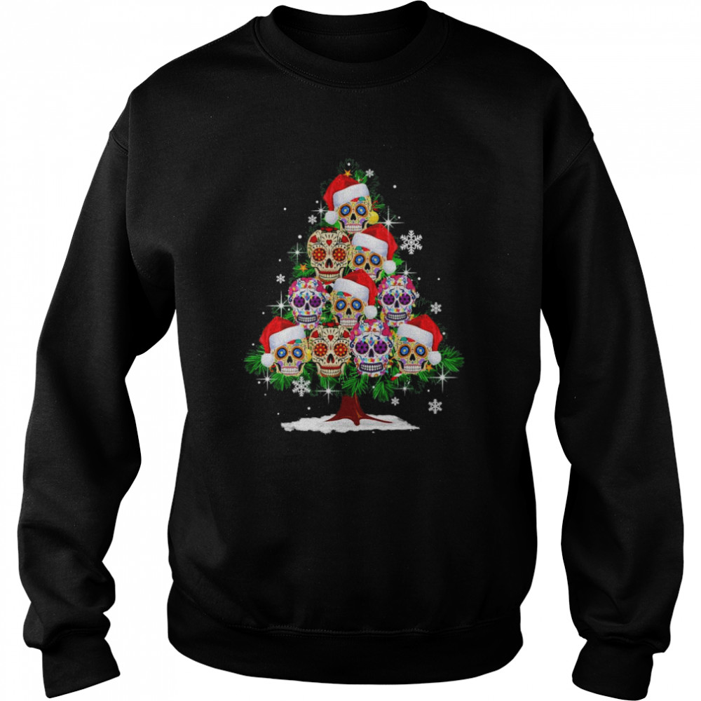 Christmas Tree Mexican Flower Sugar Skull Santa Merry Christmas 2022 T-Shirt Unisex Sweatshirt