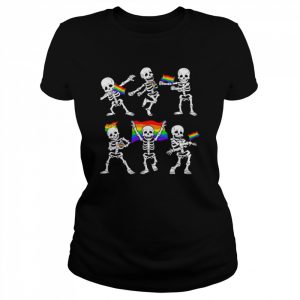 Dancing Skeletons LGBT Gay Rainbow Flag Men Women Halloween  Classic Women's T-shirt