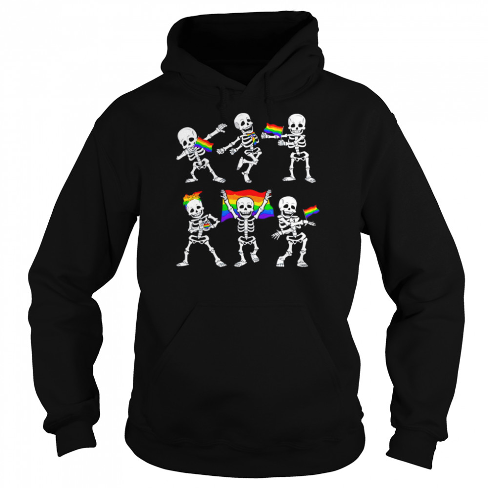 Dancing Skeletons LGBT Gay Rainbow Flag Men Women Halloween  Unisex Hoodie