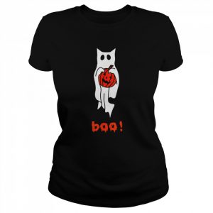 Ghost Cat Boo Halloween With Pumpkin Cute Halloween T-Shirt Classic Women's T-shirt