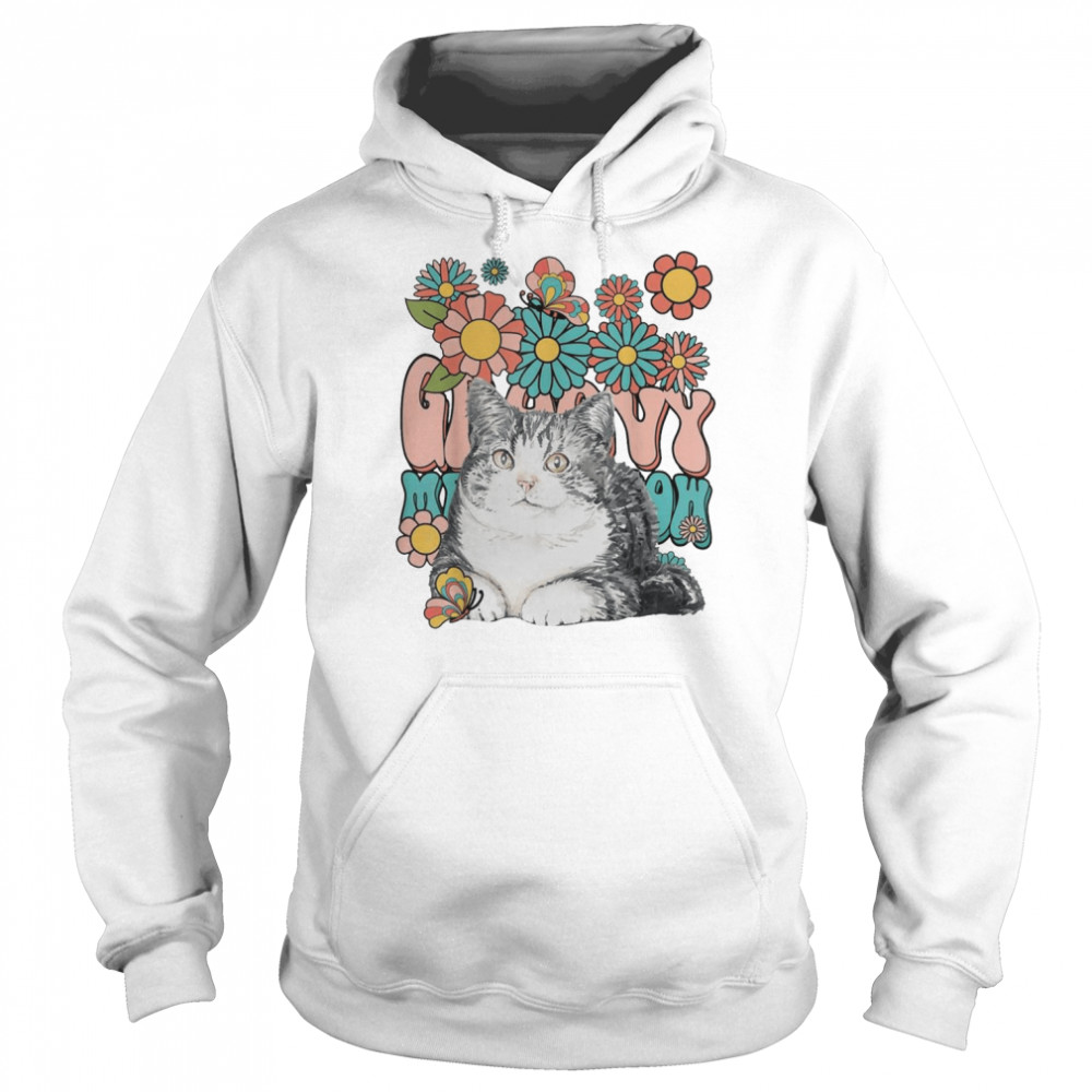 Groovy Meow Meow Cute Cat Retro Flower Butterfly T-Shirt Unisex Hoodie