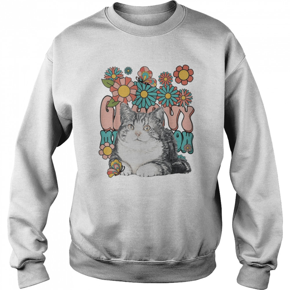 Groovy Meow Meow Cute Cat Retro Flower Butterfly T-Shirt Unisex Sweatshirt