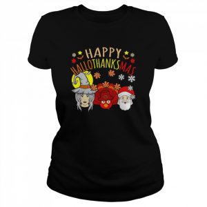 Happy Hallothanksmas Halloween Gnomes Thanksgiving Christmas T-Shirt Classic Women's T-shirt