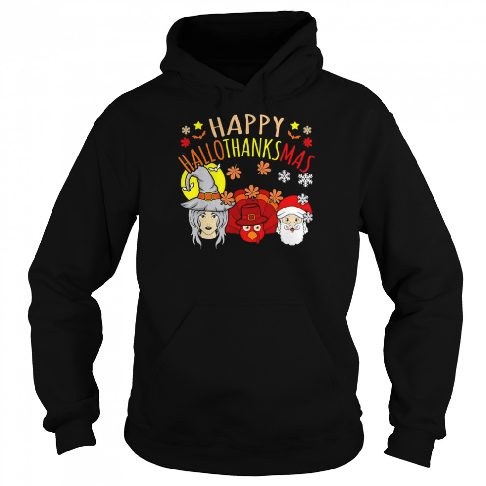 Happy Hallothanksmas Halloween Gnomes Thanksgiving Christmas T-Shirt Unisex Hoodie