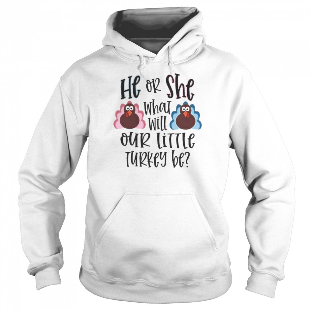 He Or She What Will Our Little Turkey Be Shirt Unisex Hoodie