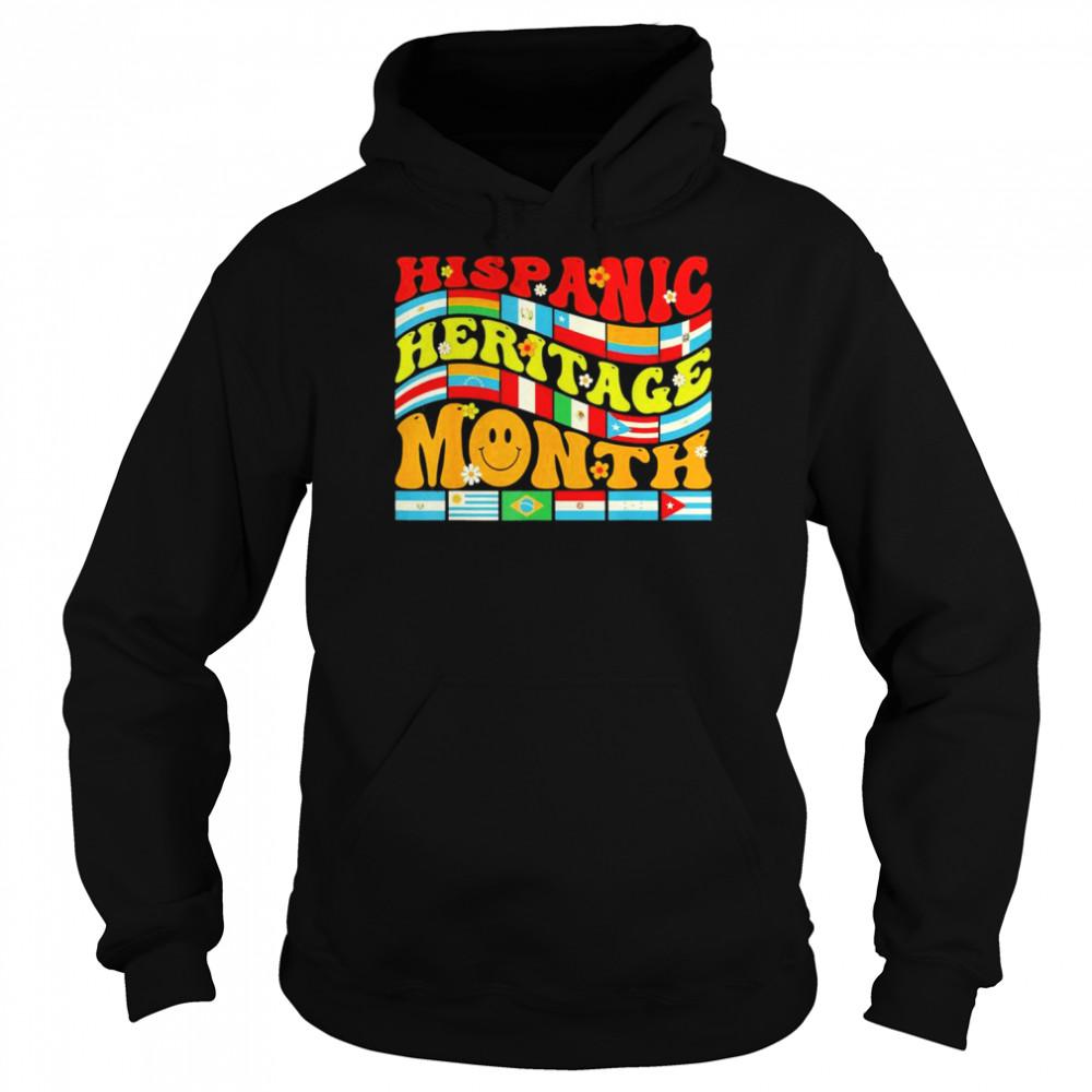 Hispanic Heritage Month Latino Countries Flag Retro Groovy T-Shirt Unisex Hoodie