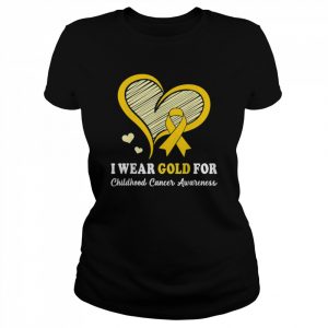 I Wear Gold For Childhood Cancer Hope and Support Cute Heart T-Shirt Classic Women's T-shirt