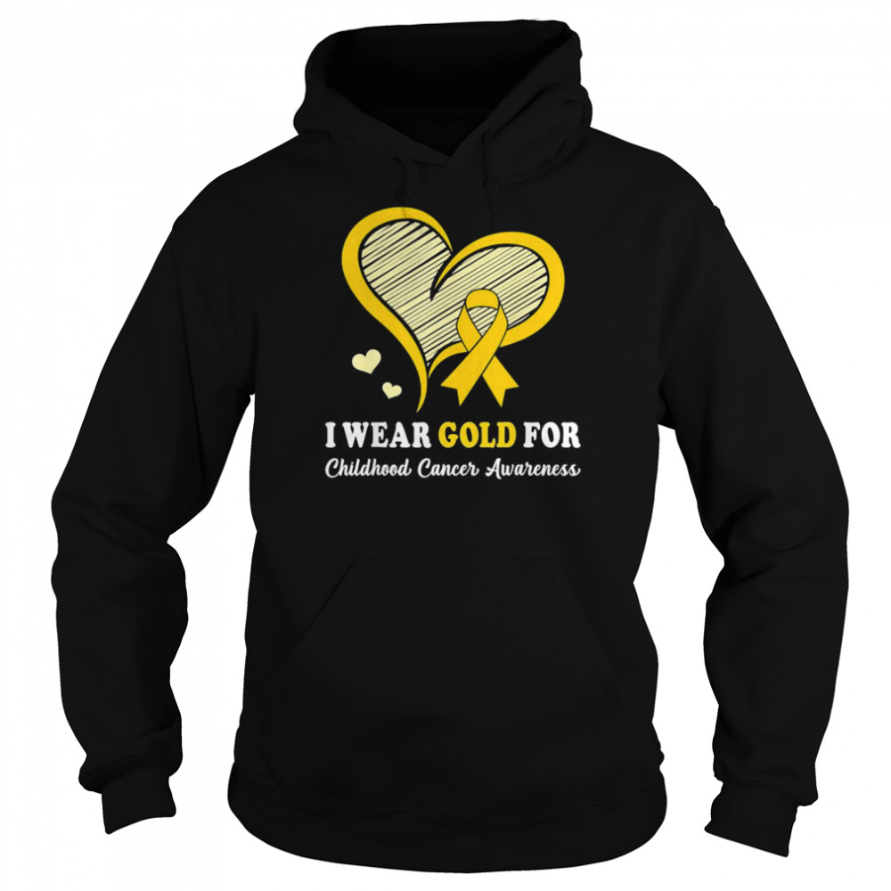 I Wear Gold For Childhood Cancer Hope and Support Cute Heart T-Shirt Unisex Hoodie