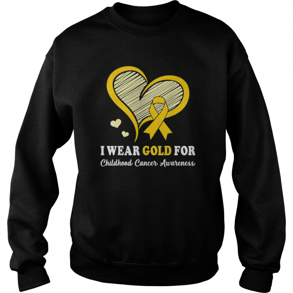 I Wear Gold For Childhood Cancer Hope and Support Cute Heart T-Shirt Unisex Sweatshirt