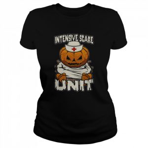 Intensive Scare Unit Icu Nurse Crazy Halloween Pumpkin  Classic Women's T-shirt