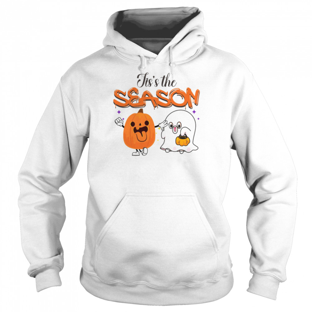 Jis’s The Season Cute Pumpkin And Ghost Spooky Season Halloween Graphic  Unisex Hoodie