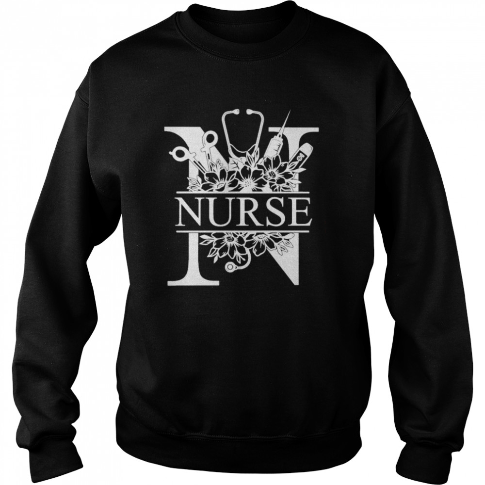 Nurse Split Floral Frame Nurse Shirt Unisex Sweatshirt