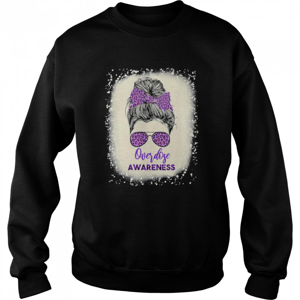 Overdose awareness Warrior messy hair bun Purple Ribbon T-Shirt Unisex Sweatshirt