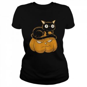 Pumpkin and Black Cat Halloween Kitty Costume T-Shirt Classic Women's T-shirt