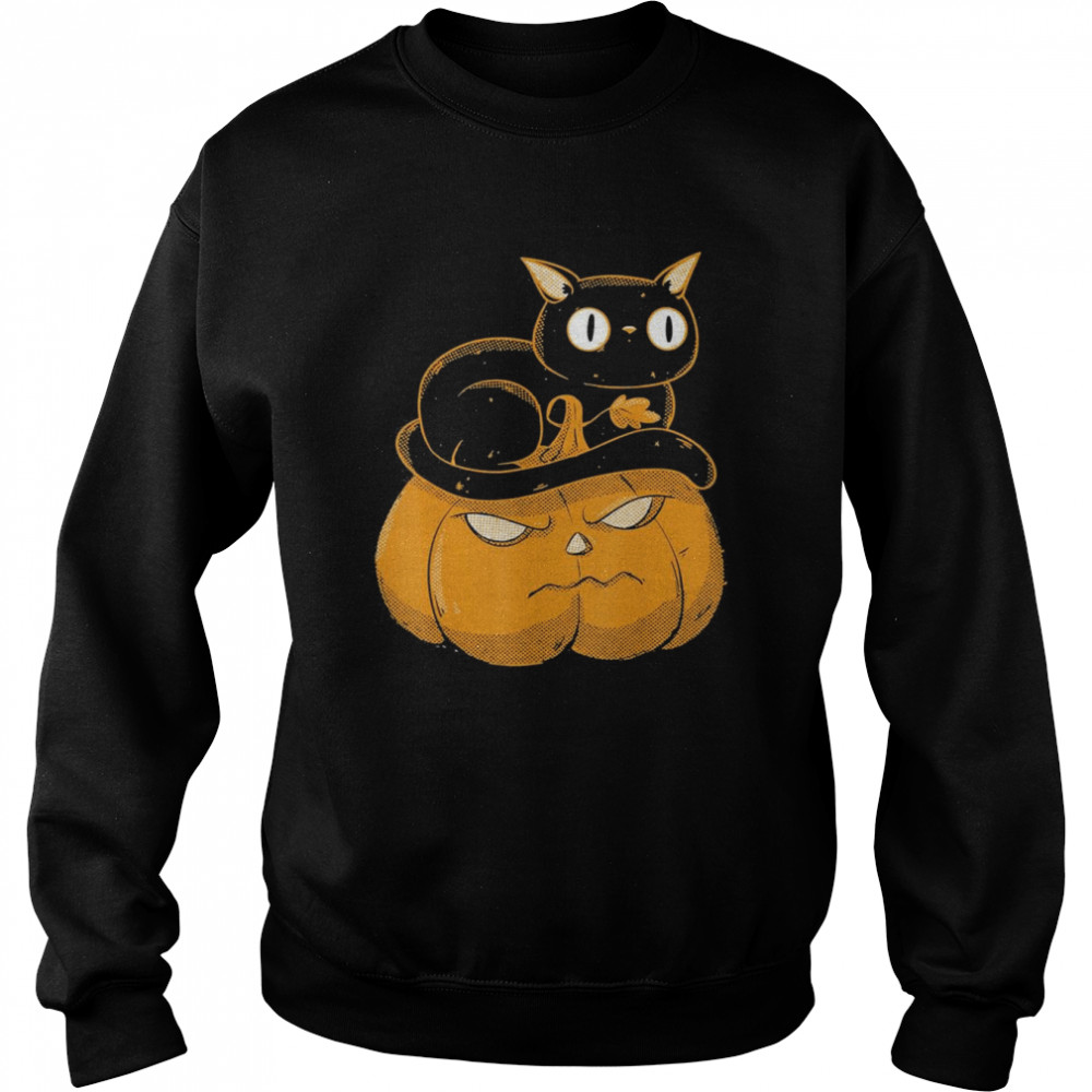 Pumpkin and Black Cat Halloween Kitty Costume T-Shirt Unisex Sweatshirt