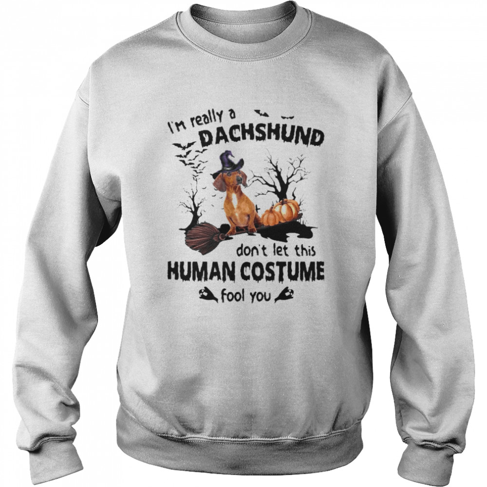 Red Dachshund Dog I’m Really A Dachshund Don’t Let This Human Costume Fool You Halloween Shirt Unisex Sweatshirt