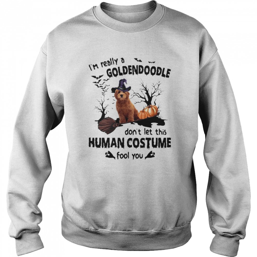 Red Goldendoodle Dog I’m Really A Goldendoodle Don’t Let This Human Costume Fool You Halloween Shirt Unisex Sweatshirt