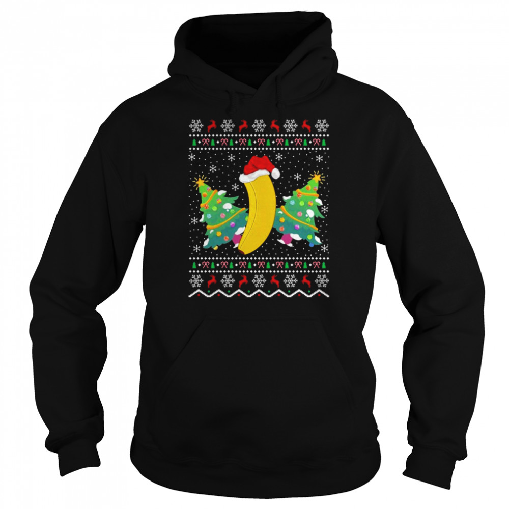 Santa Hat Banana Fruit Xmas Gift Ugly Banana Christmas Shirt Unisex Hoodie