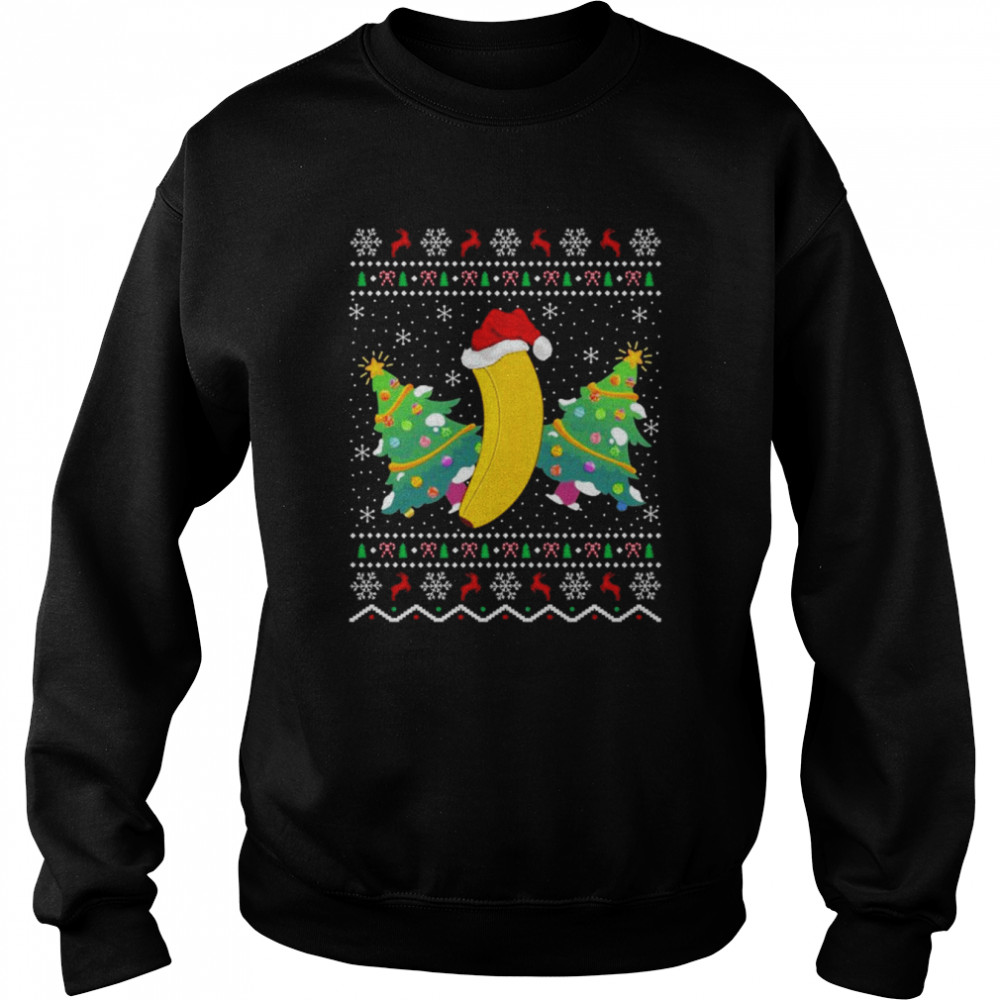 Santa Hat Banana Fruit Xmas Gift Ugly Banana Christmas Shirt Unisex Sweatshirt