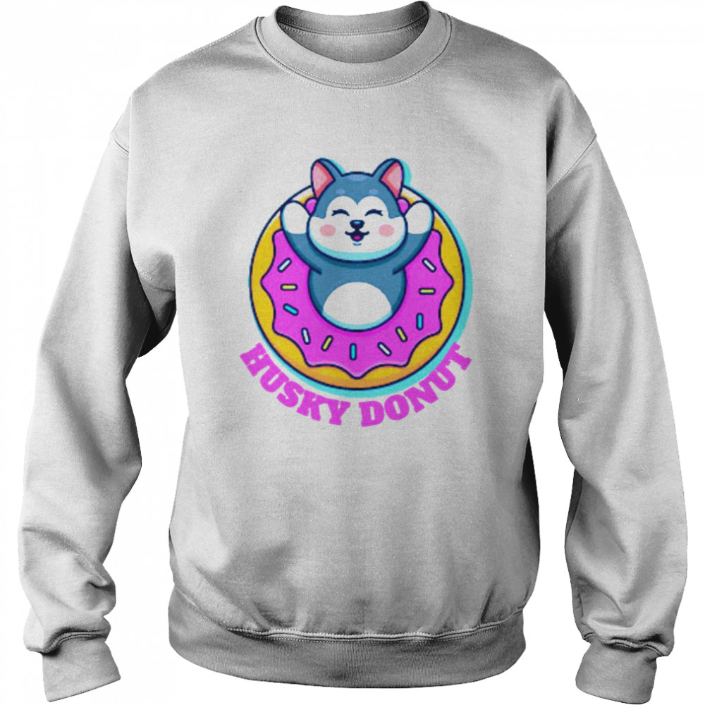 Siberian Funny Pink Art Husky Donut  Unisex Sweatshirt