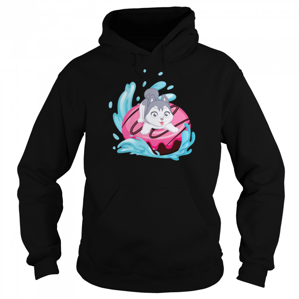 Surfing On A Doughnut Siberian Husky Dog Donut Husky Donut  Unisex Hoodie