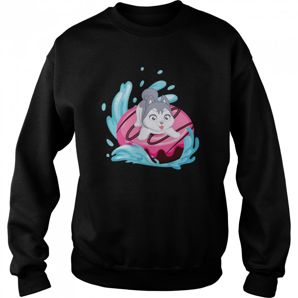 Surfing On A Doughnut Siberian Husky Dog Donut Husky Donut  Unisex Sweatshirt