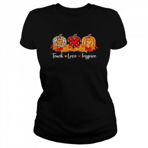 Teach Love Inspire Teacher Autumn Fall Leopard Plaid Pumpkin T-Shirt Classic Women's T-shirt