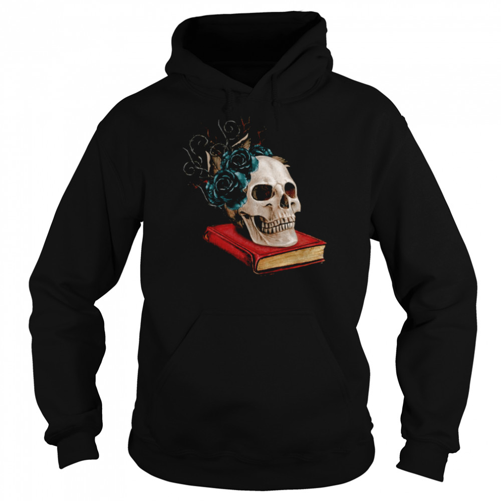 Watercolor Gothic Skull On A Book With Thorns And Black Roses  Unisex Hoodie