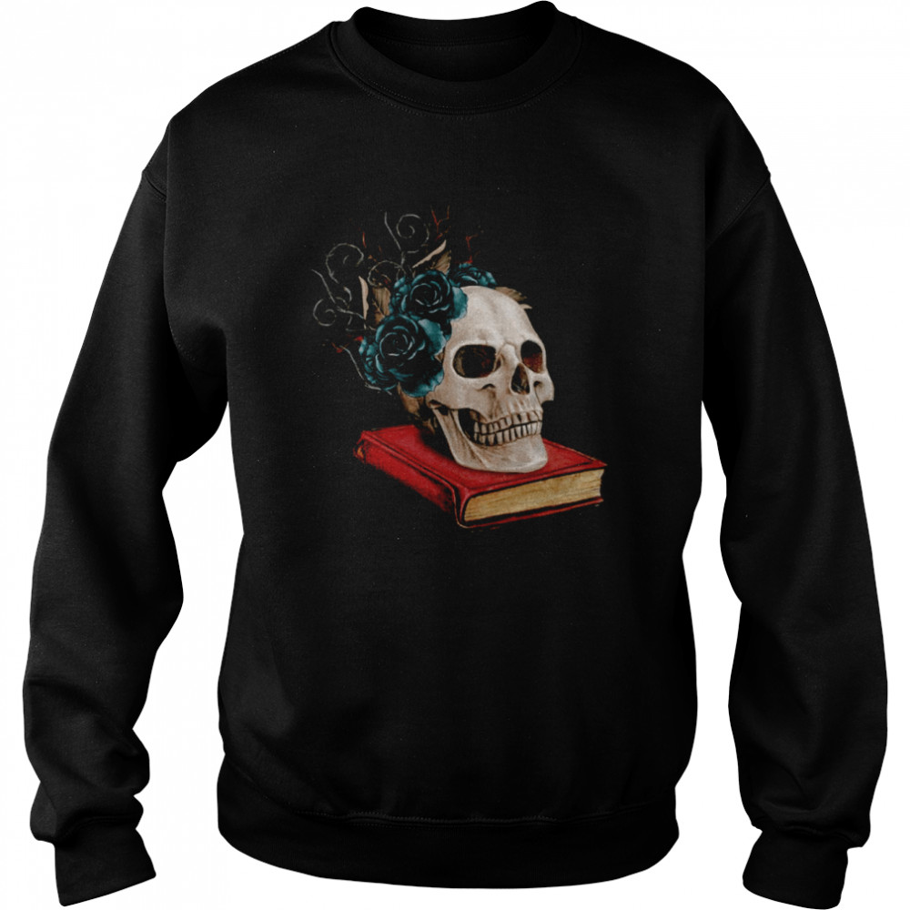 Watercolor Gothic Skull On A Book With Thorns And Black Roses  Unisex Sweatshirt