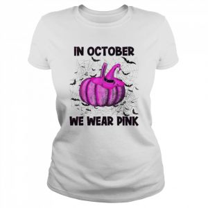 in October We Wear Pink Pumpkin Buffalo Plaid Halloween T-Shirt Classic Women's T-shirt