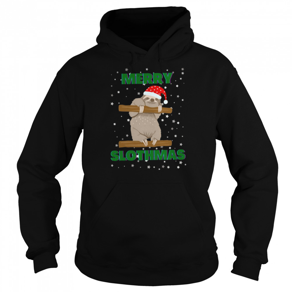 Animated Sloth Art Merry Slothmas  Unisex Hoodie