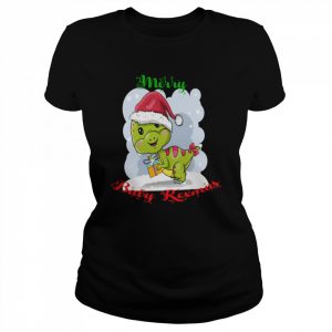 Baby T Rex Funny Dinosaur Cartoon Santa Saurus  Classic Women's T-shirt