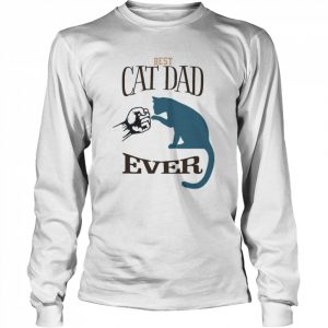 Best Cat Dad Ever Fist Bump Blue Cat Personalized Cat Dad Shirt Long Sleeved T-shirt